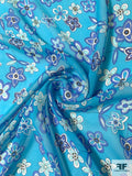 Youthful Floral Printed Silk Chiffon - Turquoise / Blue / White