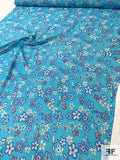 Youthful Floral Printed Silk Chiffon - Turquoise / Blue / White