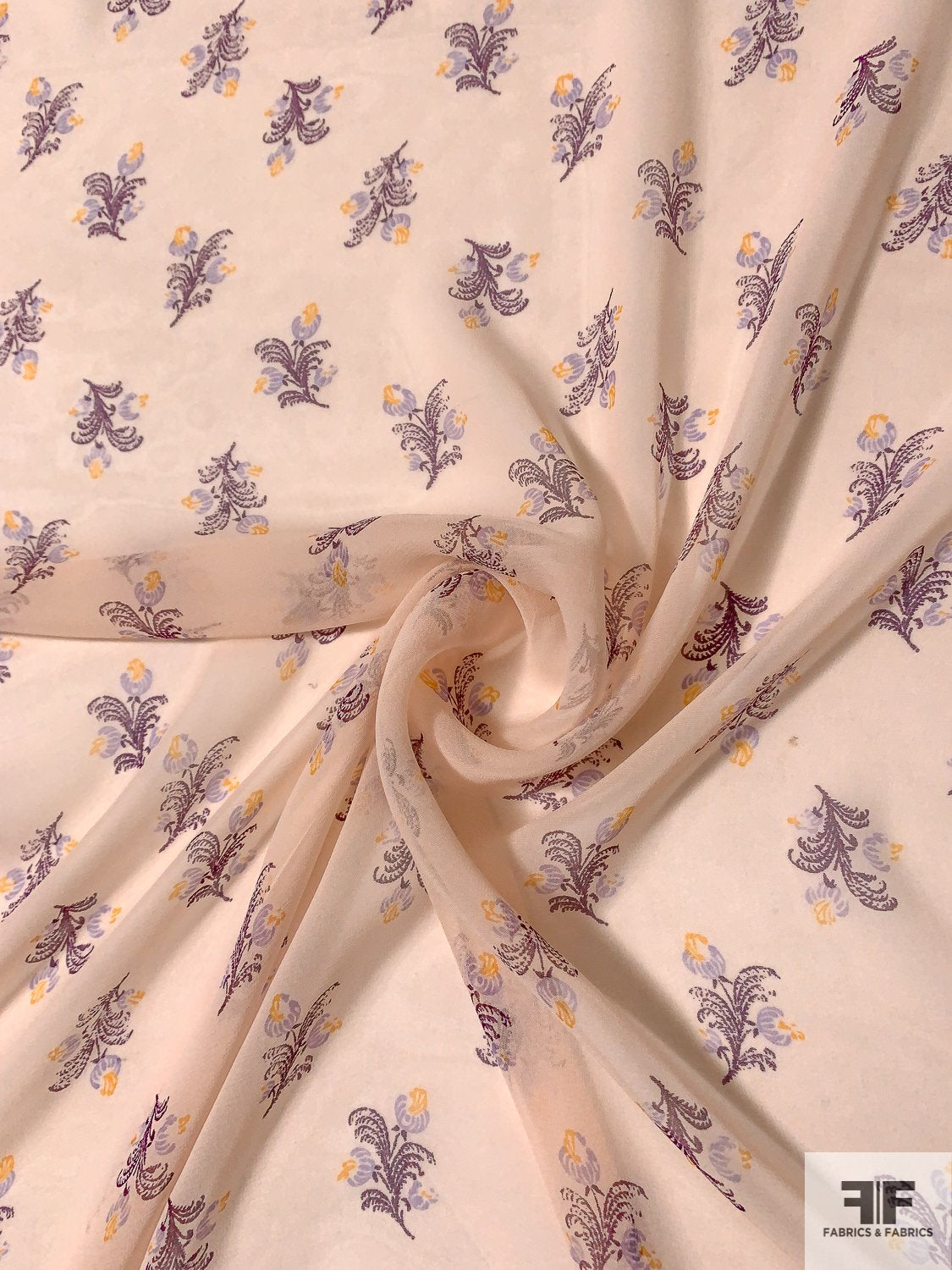 Floral Printed Silk Chiffon - Blush/Black/Peach