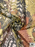 Ethnic Floral Printed Silk Chiffon - Olive / Brick / Black / Off-White