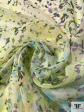 Abstract Splatter-Look Printed Silk Chiffon - Chartreause / Purple / Grey / Sky Blue