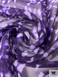 Abstract Web Printed Silk Chiffon - Dark Purple / Purple / Off-White