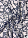 Sketchy Web Printed Silk Chiffon - Navy / Off-White