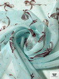 Ribbon Bows Printed Silk Chiffon - Seafoam / Maroon / Turquoise