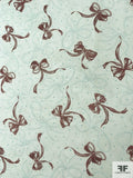 Ribbon Bows Printed Silk Chiffon - Seafoam / Maroon / Turquoise