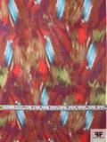 Italian Abstract Brushstroke Printed Silk Chiffon - Red / Purple / Multicolor