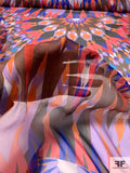 Kaleidoscope Effect Printed Crinkled Silk Chiffon Panel - Coral / Royal / Lavender / Brown / Black