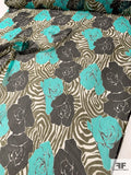 Floral Graphic Printed Crinkled Silk Chiffon - Turquoise / Black / Olive / Off-White