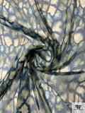 Hazy Web Printed Crinkled Silk Chiffon - Navy / Olive / Off-White