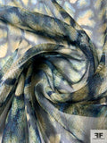 Hazy Web Printed Crinkled Silk Chiffon - Navy / Olive / Off-White