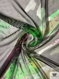 Exotic Animal Pattern Collage Printed Silk Chiffon - Purple / Green / Black / Grey / White
