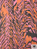 Italian Ethnic Broken Zig-Zag Printed Silk Chiffon - Pink / Orange / Black