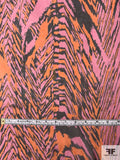 Italian Ethnic Broken Zig-Zag Printed Silk Chiffon - Pink / Orange / Black