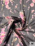 Italian Ralph Lauren Watercolor Floral Printed Silk Chiffon - Orchid Pink / Green / Ivory / Black