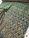 Italian Ethnic Ikat Printed Silk Chiffon - Green / Teal / Khaki Brown / Navy