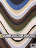 Large-Scale Hypnotic Wavy Striations Printed Silk Chiffon - Blue / Brown / Black / White