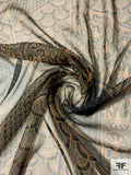 Art Deco Collage Printed Silk Chiffon - Khaki Olive / Teal / Black