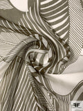 Italian Large-Scale Leaf Graphic Printed Crinkled Silk Chiffon - Dark Khaki / Off-White