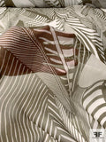 Italian Large-Scale Leaf Graphic Printed Crinkled Silk Chiffon - Dark Khaki / Off-White