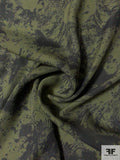 Abstract Printed Silk Georgette - Army Green / Black