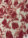 Italian Hazy Floral Printed Silk Chiffon - Dusty Cranberry / Grey