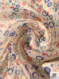 Jovial Floral Printed Slightly Crinkled Silk Chiffon - Cranberry / Blue / Yellow / Green