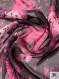 Dreamy Romantic Floral Printed Silk Chiffon - Shades of Pink / Orchid / Black