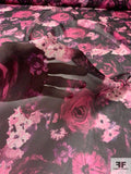 Dreamy Romantic Floral Printed Silk Chiffon - Shades of Pink / Orchid / Black