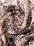 Abstract Bohemian Paisley Printed Silk Georgette - Eggplant / Dusty Rose / Lime / Off-White