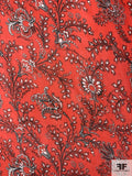 Ornate Floral with French Script Printed Silk Chiffon - Watermelon Red / Black / White