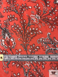 Ornate Floral with French Script Printed Silk Chiffon - Watermelon Red / Black / White