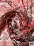 Sponge Paint Printed Silk Chiffon - Dusty Red / Brown / White / Purple