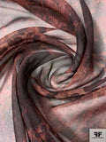 Hazy Abstract Printed Silk Chiffon - Dark Brown / Dusty Rose