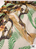 Abstract Regal Printed Silk Chiffon - Brown / Orange / Green / Off-White