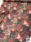 Floral Realism Printed Silk Chiffon - Shades of Red / Coral / Green / Dusty Teal