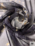 Italian Abstract Art Collector Printed Silk Chiffon - Black / Grey / Mustard / White