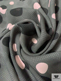 Polka Dot and Circles Printed Silk Georgette - Grey / Black / Baby Pink