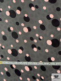 Polka Dot and Circles Printed Silk Georgette - Grey / Black / Baby Pink