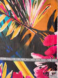 Vibrant Tropical Floral Printed Silk Chiffon - Magenta / Blue / Yellows / Black