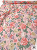 Italian Cottage Floral Printed Silk Chiffon - Gentle Pink / Dusty Coral / Sage / Purple