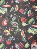 Leaf and Floral Printed Silk Chiffon - Greens / Reds / Teals / Black