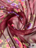 Floral in Love Printed Silk Chiffon - Wine Red / Purple / Green / Yellow