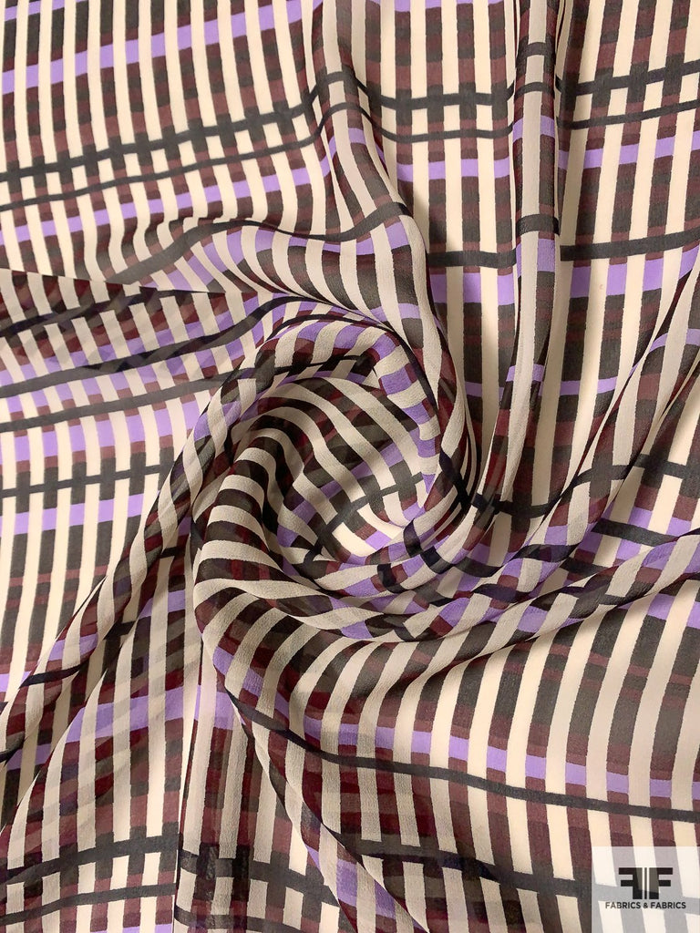 Italian Layer Stripes Printed Silk Chiffon - Lavender/Burgundy/Dark ...