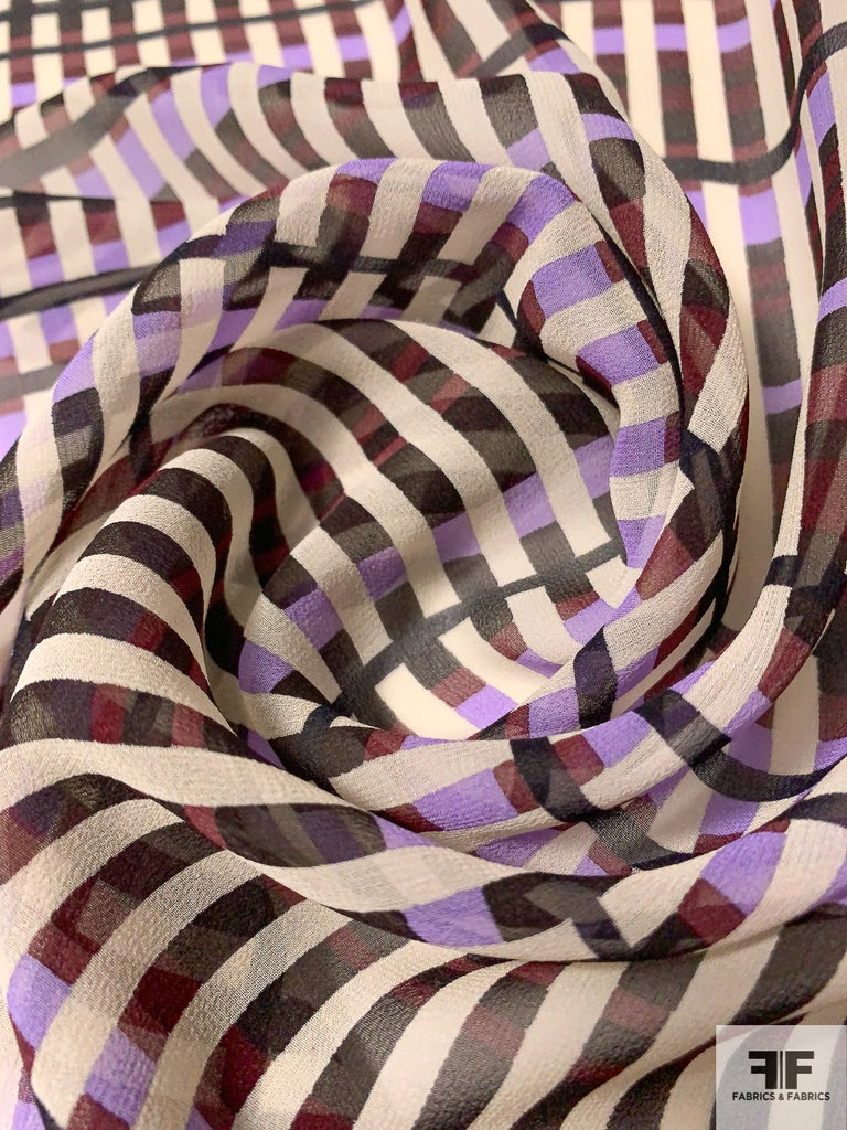 Italian Layer Stripes Printed Silk Chiffon - Lavender/Burgundy/Dark ...