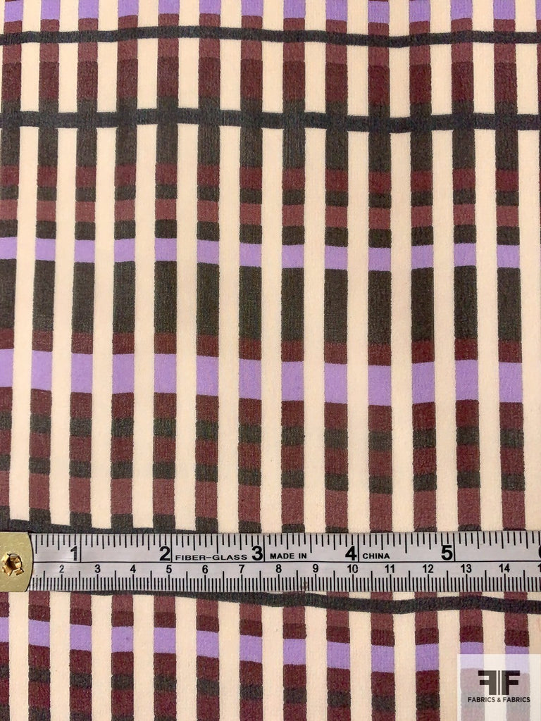 Italian Layer Stripes Printed Silk Chiffon - Lavender/Burgundy/Dark ...