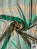Streaky Tie-Dye Printed Silk Chiffon - Shades of Green / Golden Orange