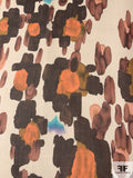 Italian Watercolor Painterly Printed Crinkled Silk Chiffon - Shades of Brown / Peach / Dusty Turmeric