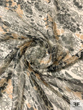 Italian Conglomerate Rock Graphic Printed Slightly Crinkled Silk Chiffon - Black / Off-White / Tan /Grey