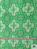 Ecclesiastical Floral Graphic Printed Silk Chiffon - Irish Green / Off-White