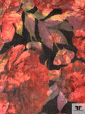 Luscious Floral Printed Silk Chiffon - Warm Blood Orange / Black / Green